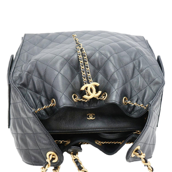 CHANEL 25 Medium Quilted Caviar Leather Shoulder Bag Black