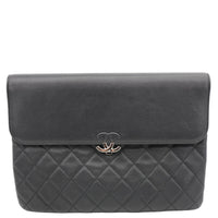 CHANEL CC Box O Case Quilted Leather Pouch Black