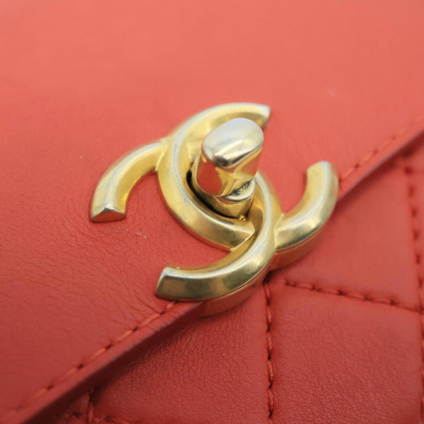 CHANEL Multi Pouching Flap Quilted Calfskin Leather Crossbody Bag Orange