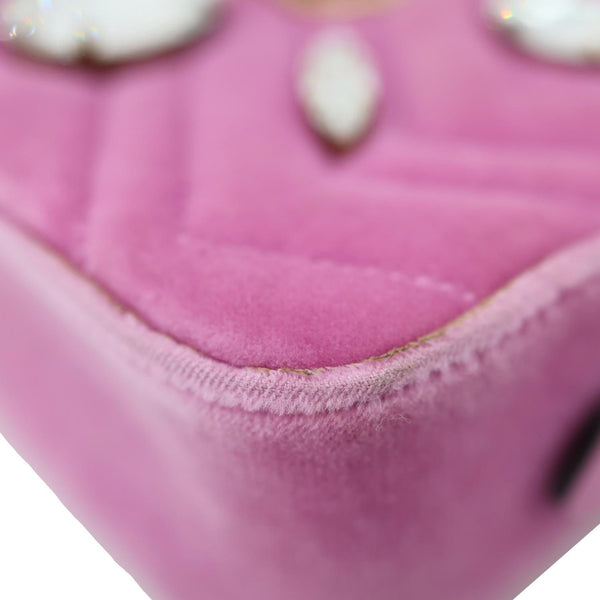 GUCCI GG Marmont Mini Marquise Crystals Matelasse Velvet Chain Crossbody Bag Pink 448065