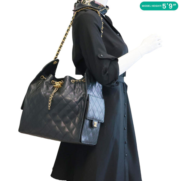 CHANEL 25 Medium Quilted Caviar Leather Shoulder Bag Black