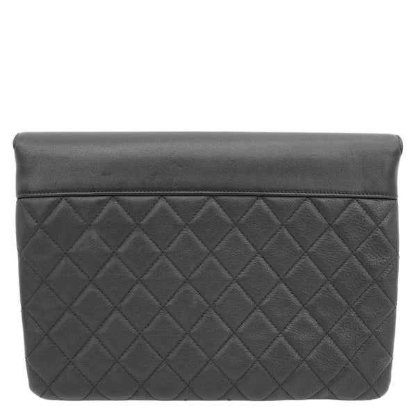 CHANEL CC Box O Case Quilted Leather Pouch Black