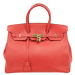 HERMES Birkin 35 Togo Leather Tote Bag Red