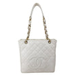 CHANEL PST Petite Quilted Caviar Leather Shopping Tote Bag White