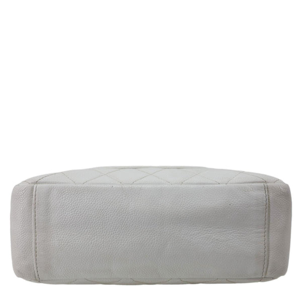 CHANEL PST Petite Quilted Caviar Leather Shopping Tote Bag White