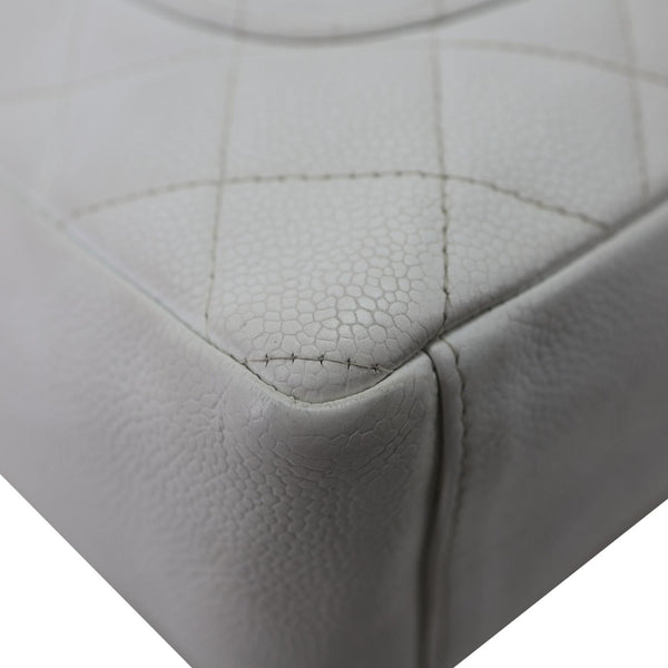CHANEL PST Petite Quilted Caviar Leather Shopping Tote Bag White