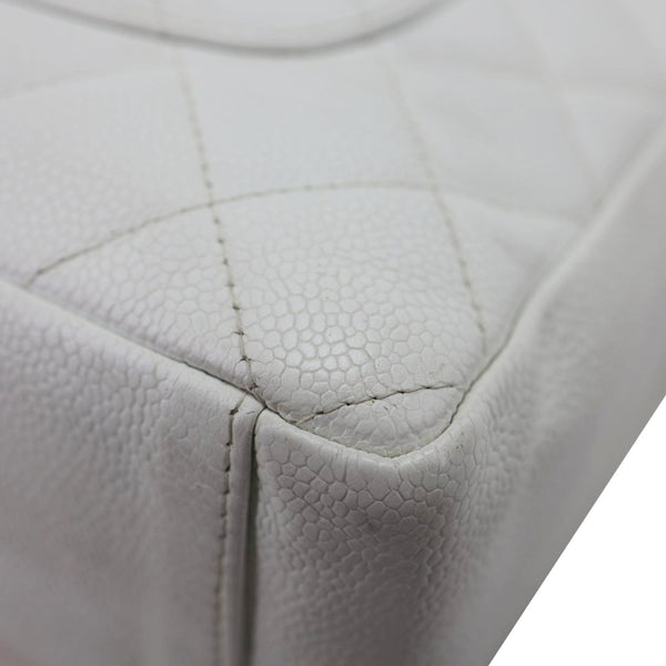 CHANEL PST Petite Quilted Caviar Leather Shopping Tote Bag White
