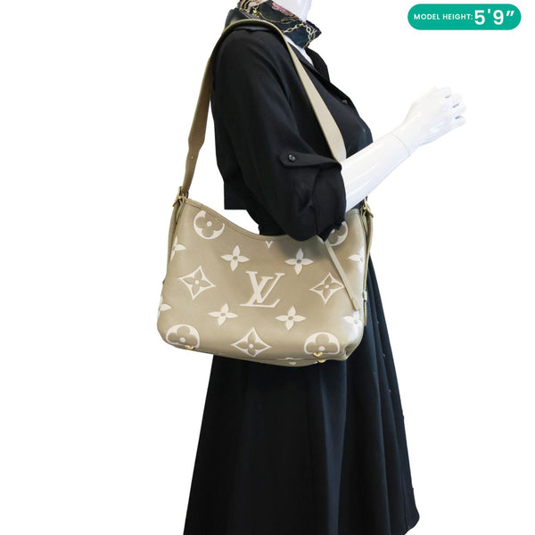 LOUIS VUITTON Carryall PM Monogram Empreinte Leather Shoulder Bag Beige