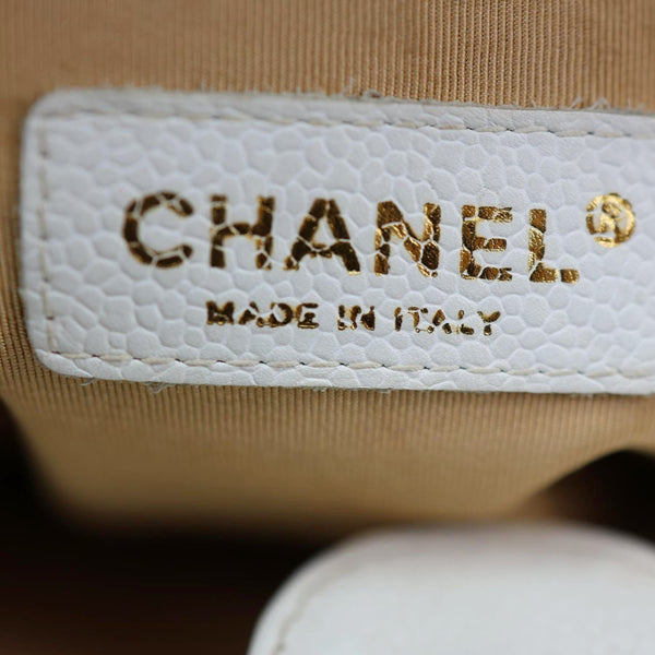 CHANEL PST Petite Quilted Caviar Leather Shopping Tote Bag White