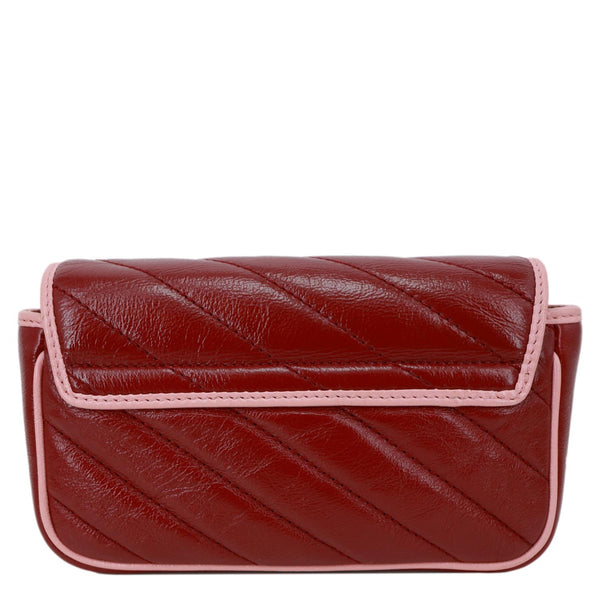 GUCCI Vintage Effect Super Mini GG Marmont Diagonal Leather Shoulder Bag Red 574969