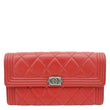 CHANEL Boy Flap Lambskin Quilted Leather Wallet Red