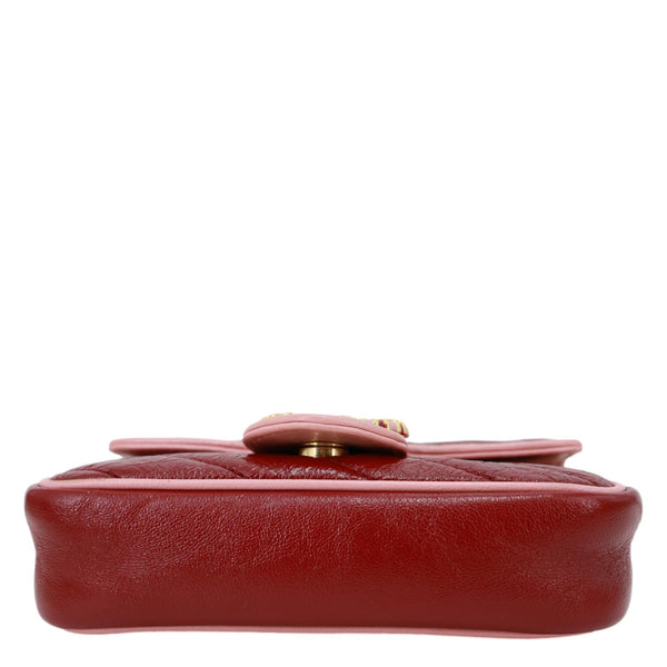 GUCCI Vintage Effect Super Mini GG Marmont Diagonal Leather Shoulder Bag Red 574969
