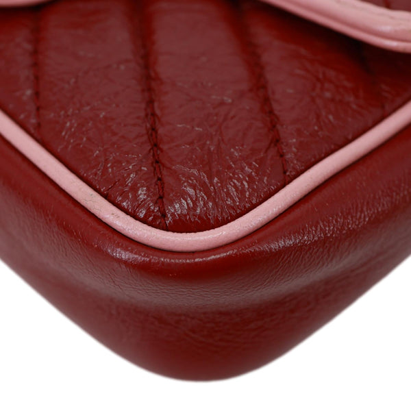 GUCCI Vintage Effect Super Mini GG Marmont Diagonal Leather Shoulder Bag Red 574969