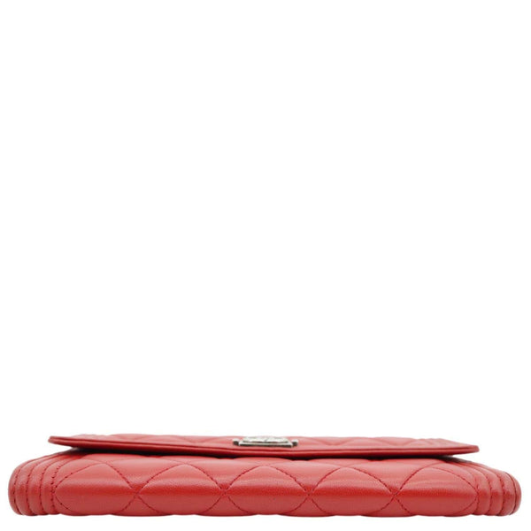 CHANEL Boy Flap Lambskin Quilted Leather Wallet Red