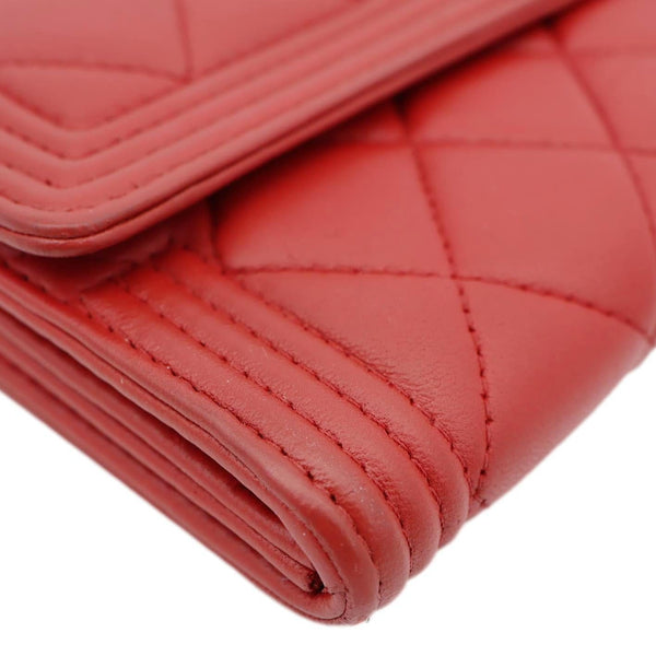 CHANEL Boy Flap Lambskin Quilted Leather Wallet Red