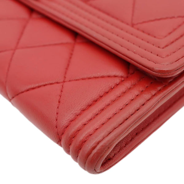 CHANEL Boy Flap Lambskin Quilted Leather Wallet Red