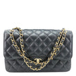 CHANEL Classic Double Flap Jumbo Quilted Caviar Leather Shoulder Bag Black