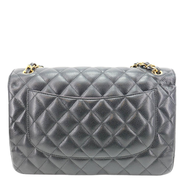 CHANEL Classic Double Flap Jumbo Quilted Caviar Leather Shoulder Bag Black