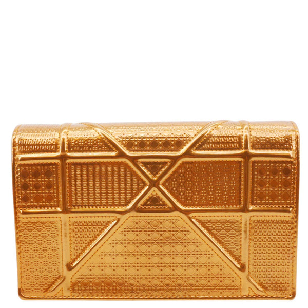 CHRISTIAN DIOR Diorama Micro-Cannage Patent Leather Wallet on Chain Orange