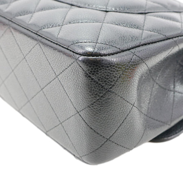 CHANEL Classic Double Flap Jumbo Quilted Caviar Leather Shoulder Bag Black