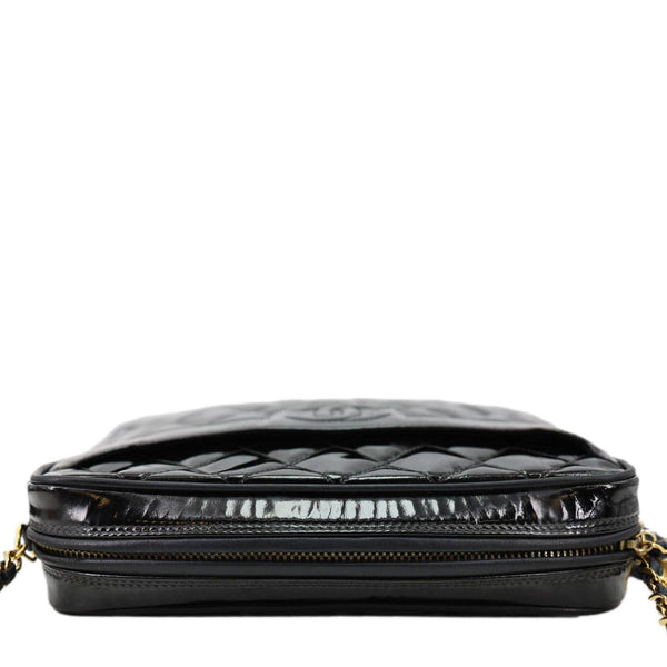 CHANEL Vintage Quilted Patent Leather Camera Case Crossbody Bag Black