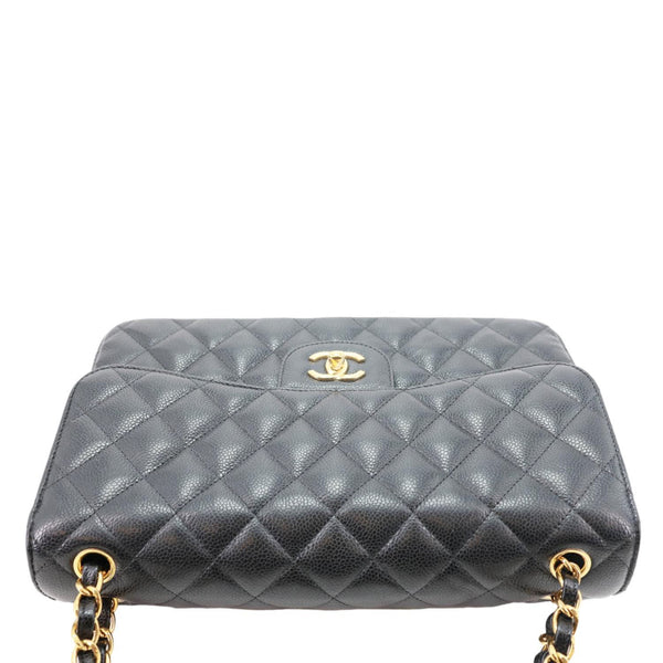CHANEL Classic Double Flap Jumbo Quilted Caviar Leather Shoulder Bag Black