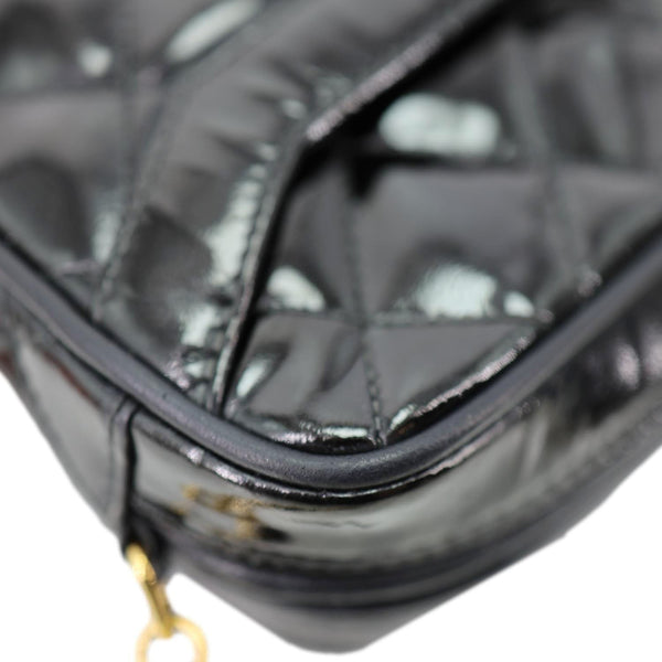 CHANEL Vintage Quilted Patent Leather Camera Case Crossbody Bag Black