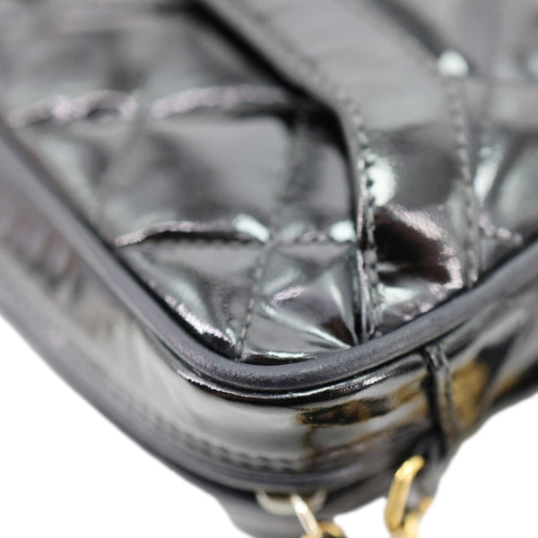 CHANEL Vintage Quilted Patent Leather Camera Case Crossbody Bag Black