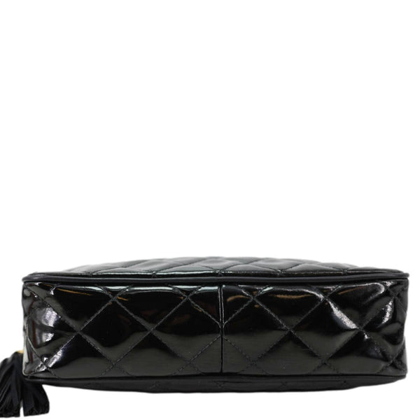 CHANEL Vintage Quilted Patent Leather Camera Case Crossbody Bag Black