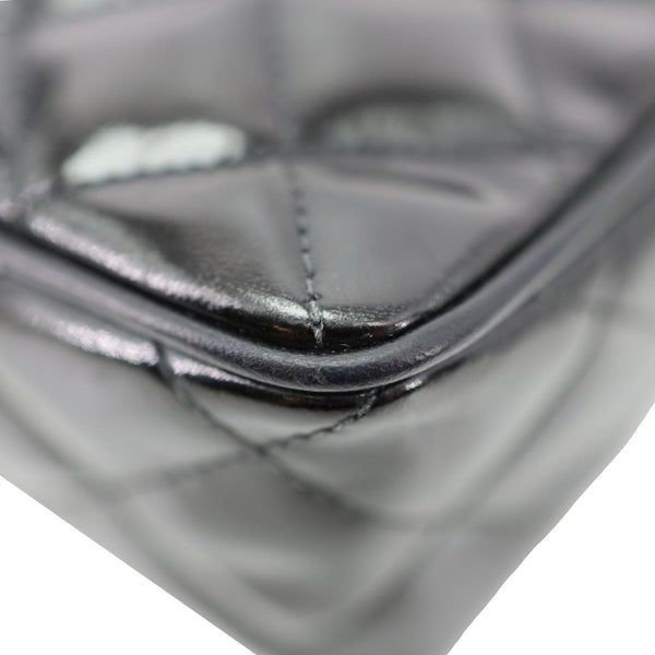 CHANEL Vintage Quilted Patent Leather Camera Case Crossbody Bag Black