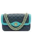 CHANEL Bi-Color Flap Quilted Lambskin Leather Crossbody Bag Turquoise