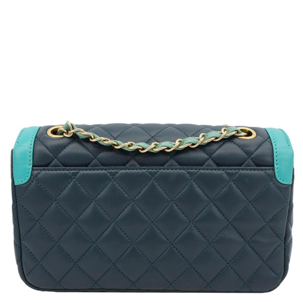 CHANEL Bi-Color Flap Quilted Lambskin Leather Crossbody Bag Turquoise