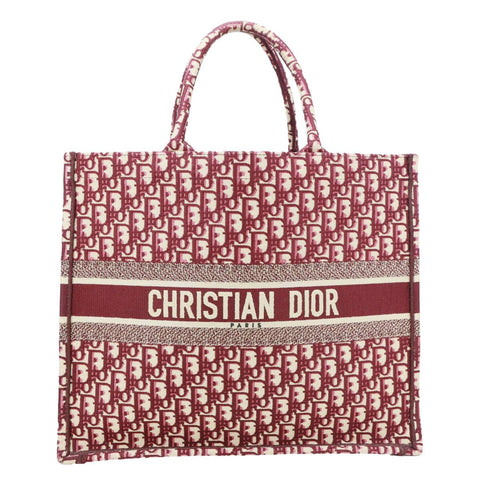 CHRISTIAN DIOR Book Large Oblique Embroidery Canvas Tote Bag Burgundy
