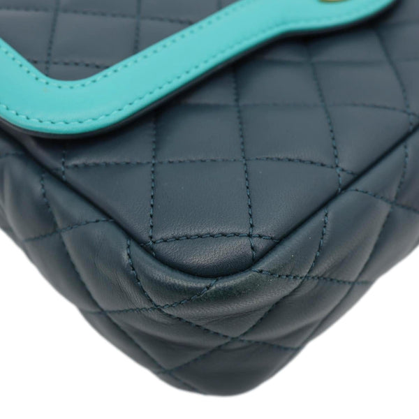 CHANEL Bi-Color Flap Quilted Lambskin Leather Crossbody Bag Turquoise
