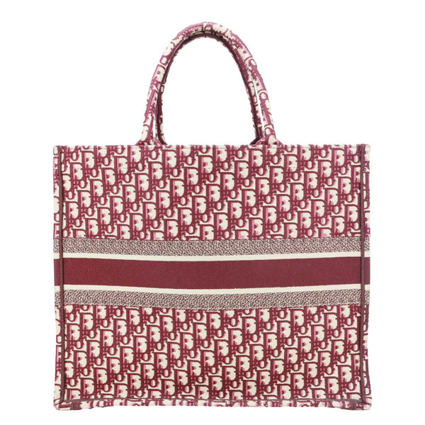 CHRISTIAN DIOR Book Large Oblique Embroidery Canvas Tote Bag Burgundy