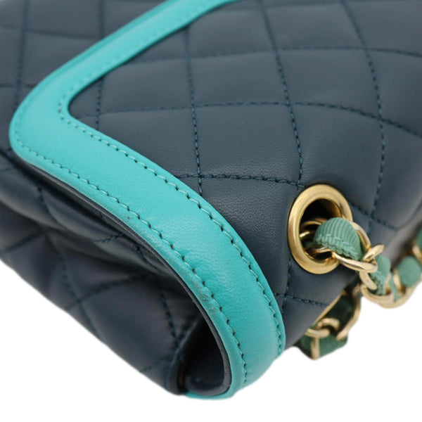 CHANEL Bi-Color Flap Quilted Lambskin Leather Crossbody Bag Turquoise