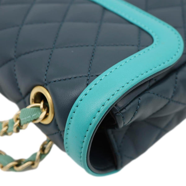 CHANEL Bi-Color Flap Quilted Lambskin Leather Crossbody Bag Turquoise