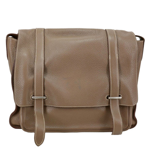 HERMES Steve Taurillon Clemence Leather Messenger Bag Brown