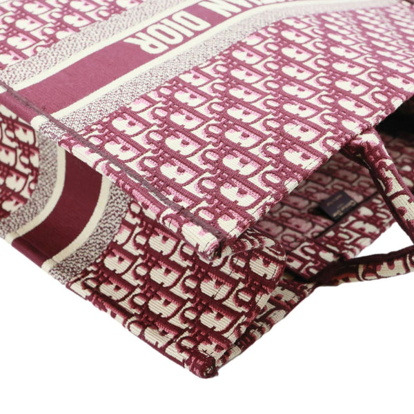 CHRISTIAN DIOR Book Large Oblique Embroidery Canvas Tote Bag Burgundy