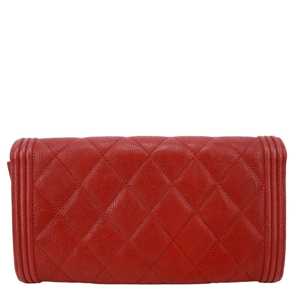 CHANEL Boy Flap Quilted Caviar Leather Wallet Red