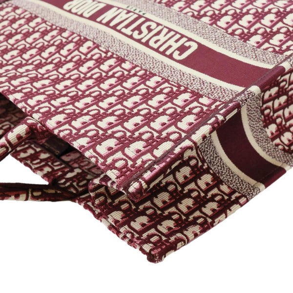 CHRISTIAN DIOR Book Large Oblique Embroidery Canvas Tote Bag Burgundy