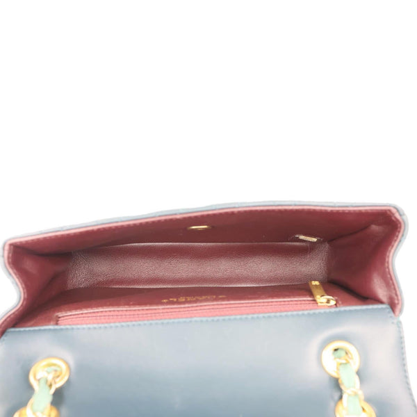 CHANEL Bi-Color Flap Quilted Lambskin Leather Crossbody Bag Turquoise