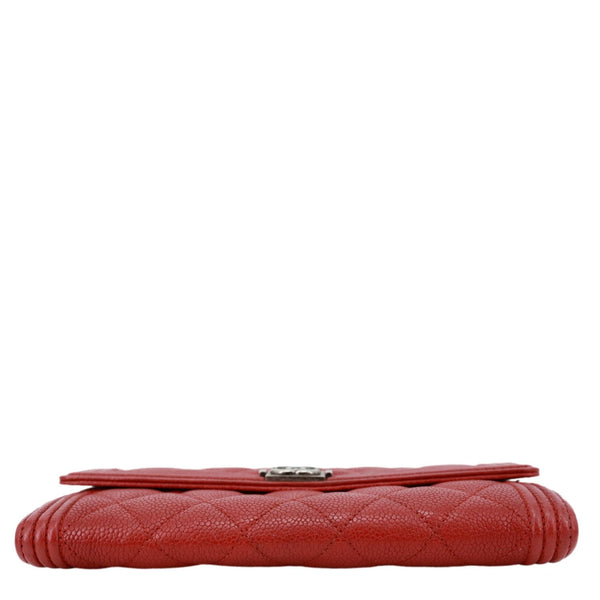 CHANEL Boy Flap Quilted Caviar Leather Wallet Red