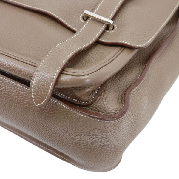 HERMES Steve Taurillon Clemence Leather Messenger Bag Brown