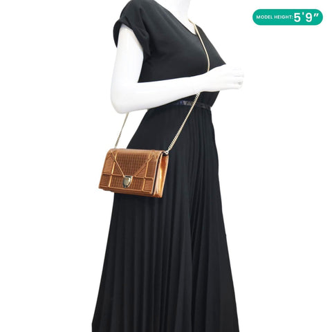 CHRISTIAN DIOR Diorama Micro-Cannage Patent Leather Wallet on Chain Orange