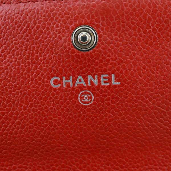 CHANEL Boy Flap Quilted Caviar Leather Wallet Red