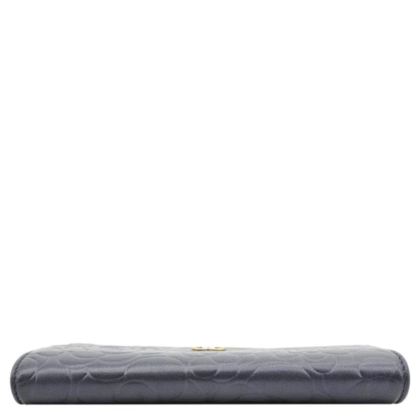 CHANEL Camellia Gusset Flap Embossed Lambskin Leather Wallet Navy Blue