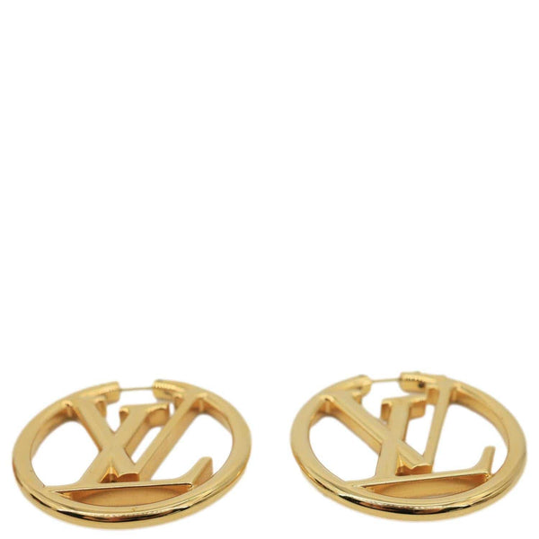 LOUIS VUITTON Louise Hoop Embossed LV Circle Earrings Gold