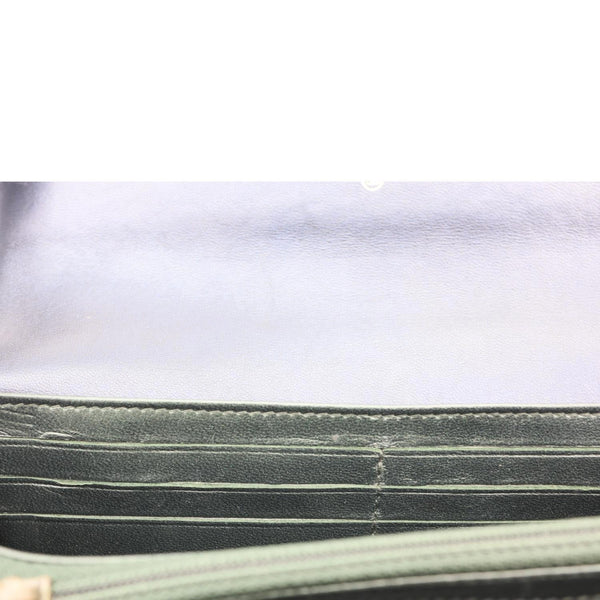 CHANEL Camellia Gusset Flap Embossed Lambskin Leather Wallet Navy Blue