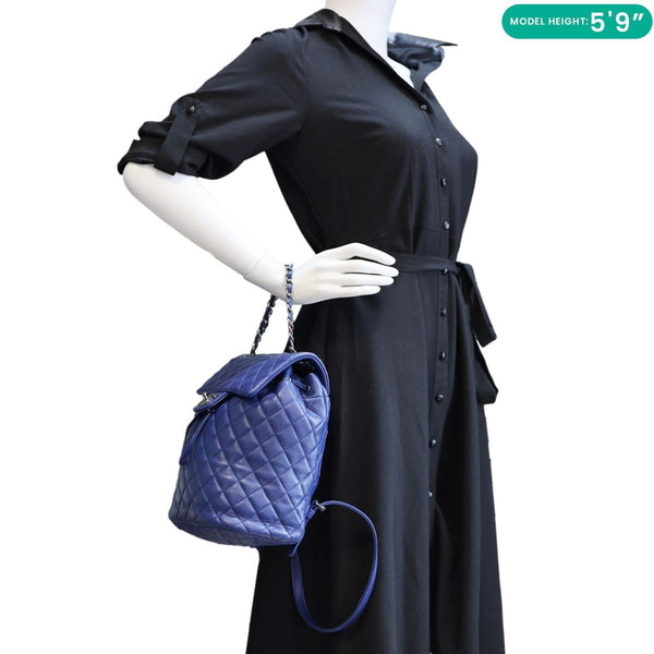 CHANEL Urban Spirit Quilted Lambskin Leather Backpack Bag Blue